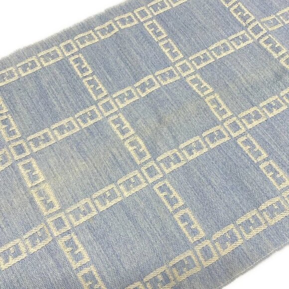 Auth FENDI - Light Blue Cream Wool Scarf - Picture 2 of 6